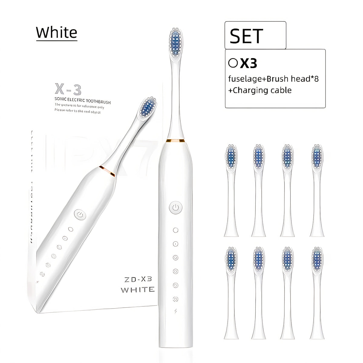 Rechargeable Electric Toothbrush 6 Cleaning Modes with 8 Brush Heads - USB Charge, Soft Bristles, Portable for Travel & Home Use, Oral Care Toothbrush for Men & Women - Black / White / Pink