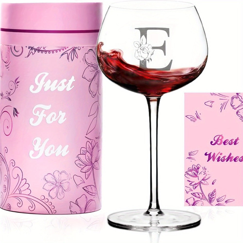 Personalized Wine Glass Gift for Women – A-Z Initial Letter Monogrammed Wine Glass with Gift Box & Greeting Card – Unique Birthday, Christmas & Mother's Day Gift for Mom, Best Friend & Sister