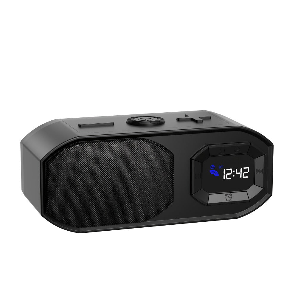 Bluetooth Speaker with Digital Alarm Clock, Fixed-Time Alarm, HD Sound, TWS Stereo Pairing, USB TF Card AUX Input, Type-C Rechargeable, Non-Slip Base, Wireless Bedside Speaker for Home Bedroom Dorm Camping