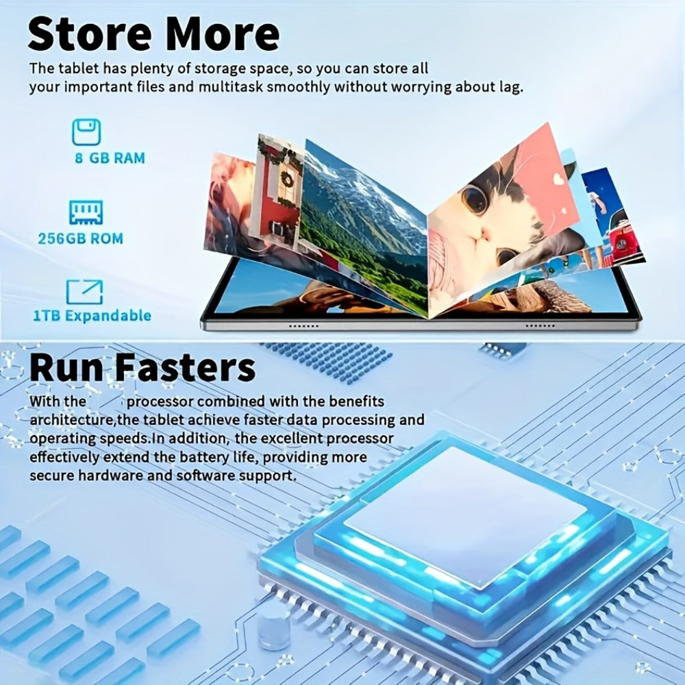 Android 15 Tablet 10.1 Inch 8GB RAM 128GB ROM – 8000mAh Battery, 1280x800 HD Display, 5MP+16MP Dual Camera, Stereo Speakers, WiFi, with Keyboard Case Mouse Stylus USB Cable