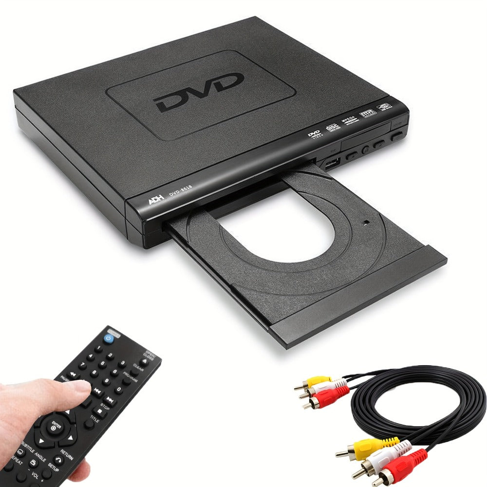 DVD Player for Seniors Region Free 1080P with USB Port & AV Cable – Simple Remote Control, Easy Setup, Plays DVD SVCD VCD CD-R MP3, Home Theater & Gift for Elderly, US Plug, Black
