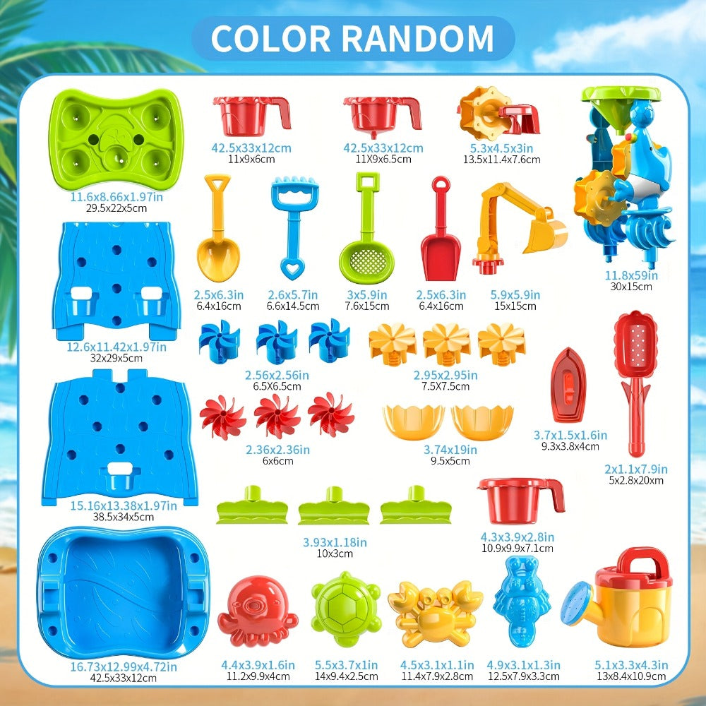 Kids Water and Sand Play Table with Double-Sided Waterfall and Beach Zone