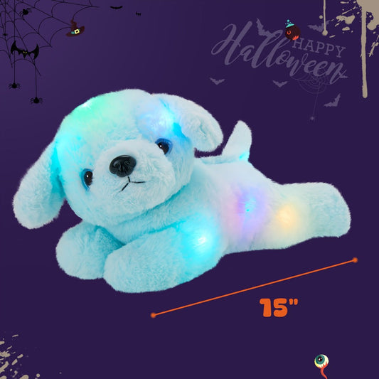 Light-Up Musical Blue Puppy Plush Toy with LED Lights and Sound