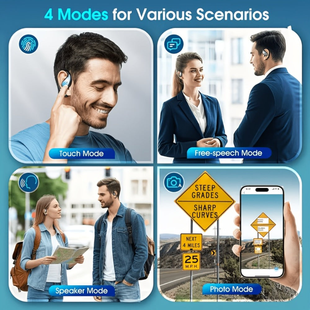 AI Language Translation Headphones Real-Time 156 Languages & Accents 3-in-1 Wireless Bluetooth Earbuds for Travel Business Learning iOS Android Compatible Bluetooth 5.4
