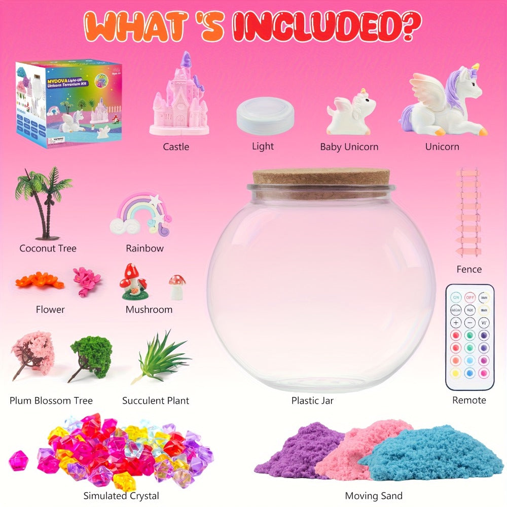 DIY Unicorn Terrarium Kit for Girls — Build Your Own Magic Garden with 13-Color LED Night Light & Remote, Arts Crafts STEM Toy Kids Ages 6+, Birthday Christmas Gift Girls