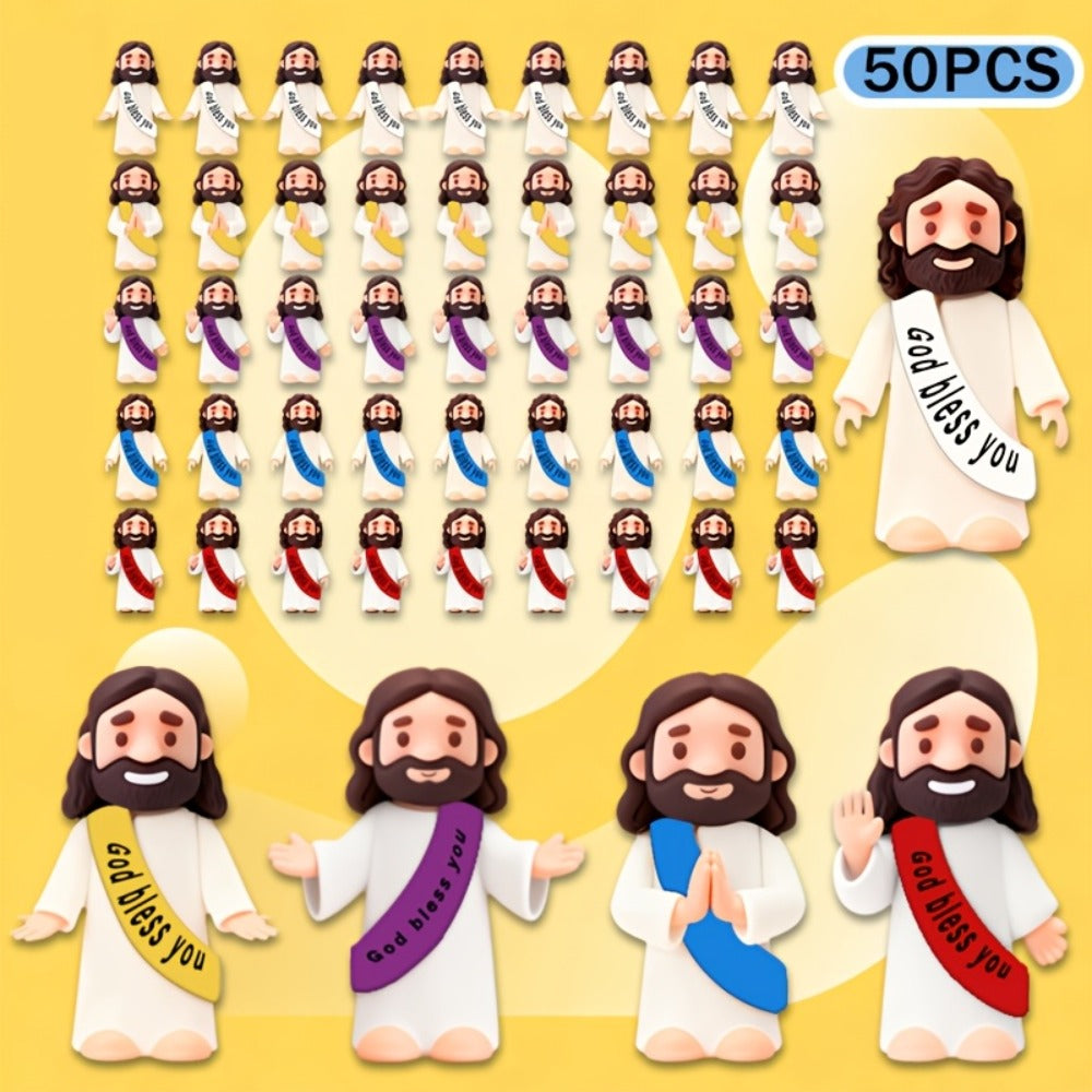 Bulk Mini Jesus Statue Set 50/100/150pcs – Religious Figurine Decorations 5 Assorted Colors, Vase Filler Home Decor Party Favors Christian Gift for Christmas Easter Thanksgiving Church Events