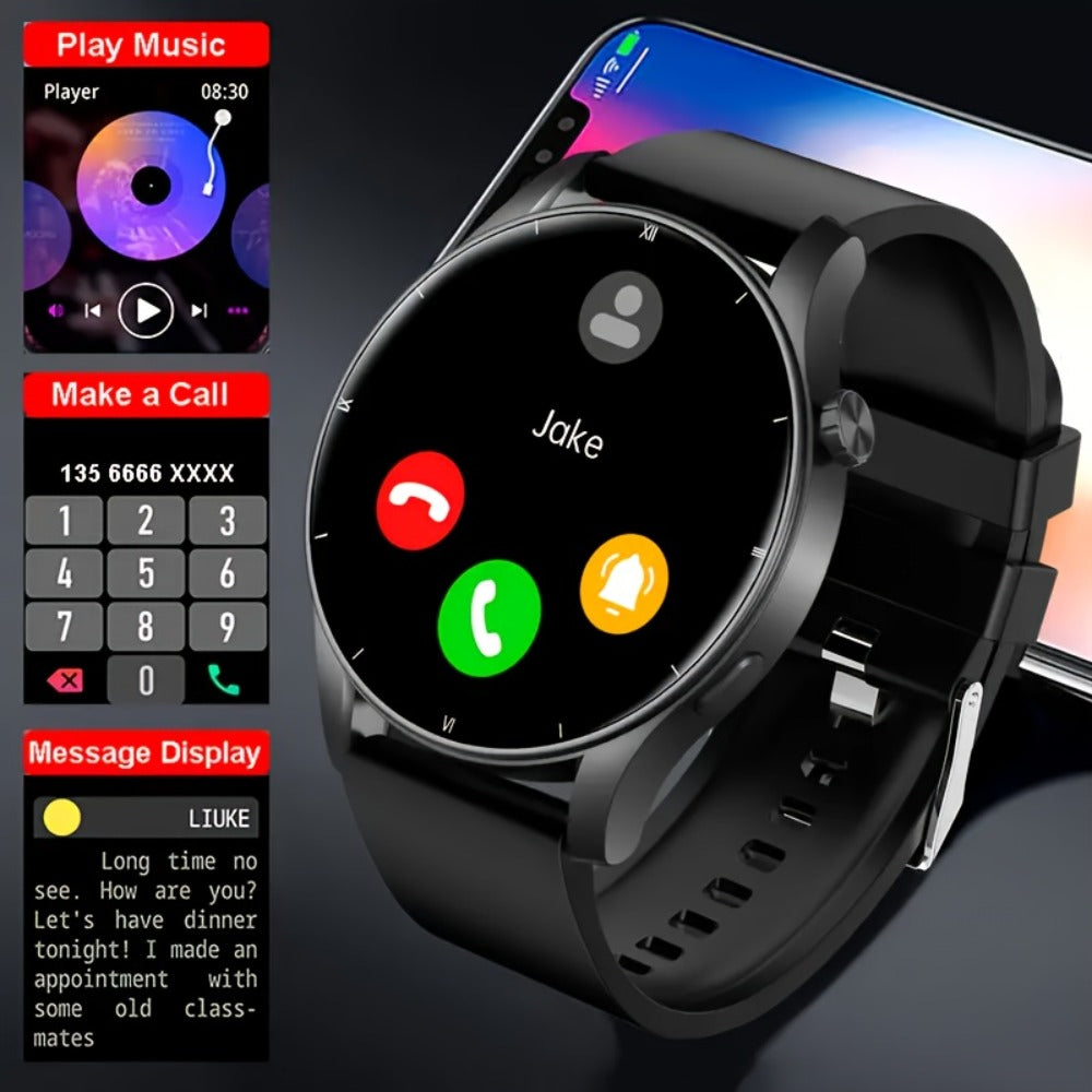 Unisex Smartwatch 1.52" HD Full Touch Screen, Wireless Calling & Text Messages, Multi-Sport Fitness Tracker, Remote Camera Control, Premium Alloy Case & Silicone Strap, USB Charging – Android & iPhone Compatible