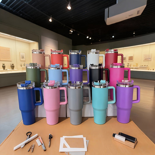 Insulated Tumbler with Handle & Straw Lid, 40 oz 304 Stainless Steel, 15 Colors