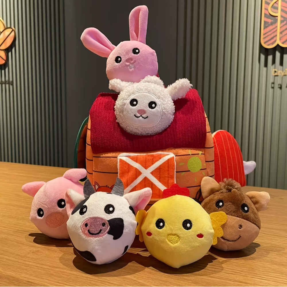 Farm Playset Baby Toy with 6 Plush Animals, Barn, Rattle, Crinkle & Mirror – Portable Sensory Learning Toy for Babies & Toddlers, Infant Activity Gift for Boys & Girls 0-12 Months