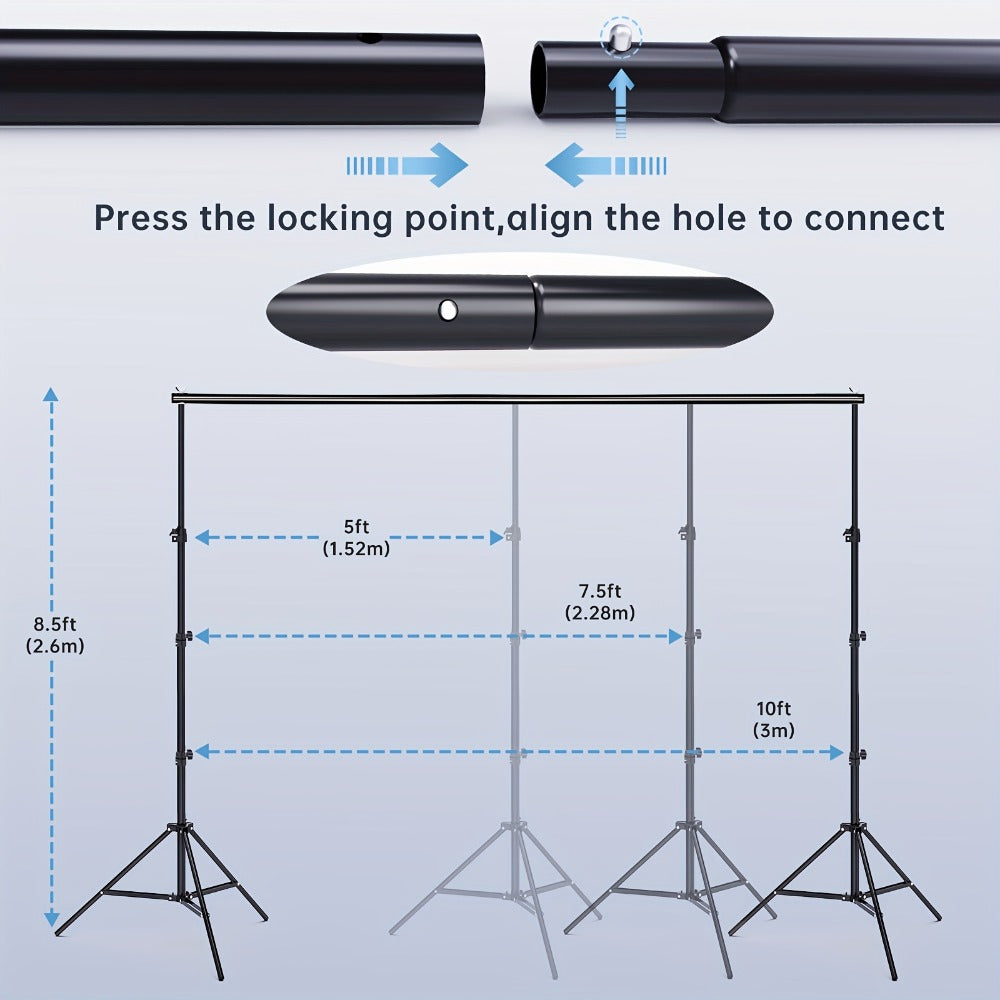 Photography Background Stand 10x8.5 FT Adjustable – Photo Backdrop Support System for Video Studio, Portrait & Streaming with Portable Carry Bag & Clamps Included