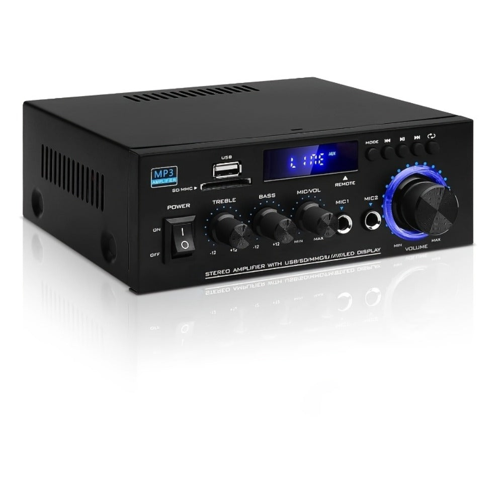 400W Bluetooth 5.0 Stereo Amplifier Receiver AK45, 2-Channel Home Audio Power Amp with Karaoke, FM Radio, USB MMC SD Card, Supports Passive Ceiling Speakers Garage Home Theater Speaker System