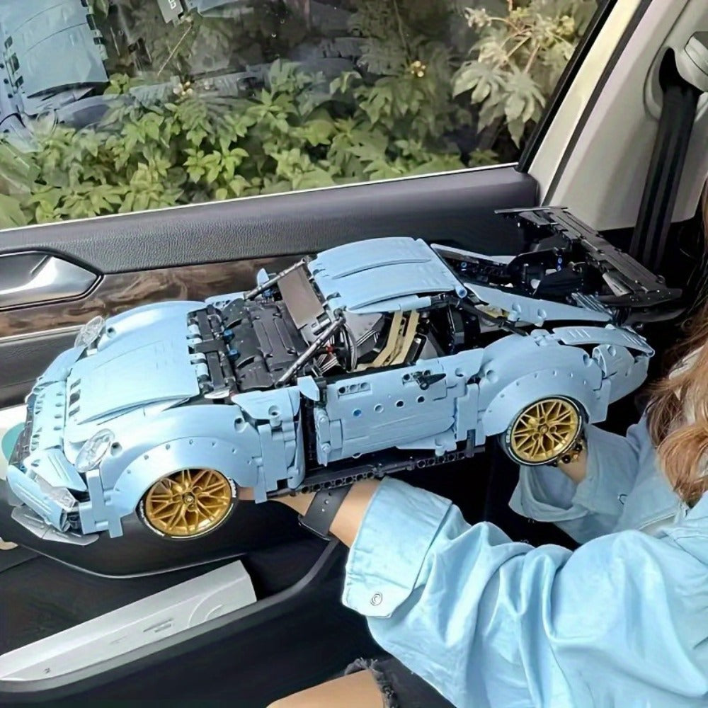 Lowrider Sports Car Building Blocks, 2100 Pcs Misty Blue Adult Model Car Kit