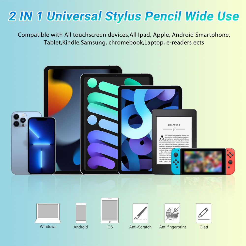 Stylus Pen 10 Pack Universal 2-in-1 Touch Screen Pen Compatible with iPad iPhone Android Samsung Galaxy Tablets Laptops Chromebooks Includes 20 Replacement Tips Back to School Gift for Students – Multicolor