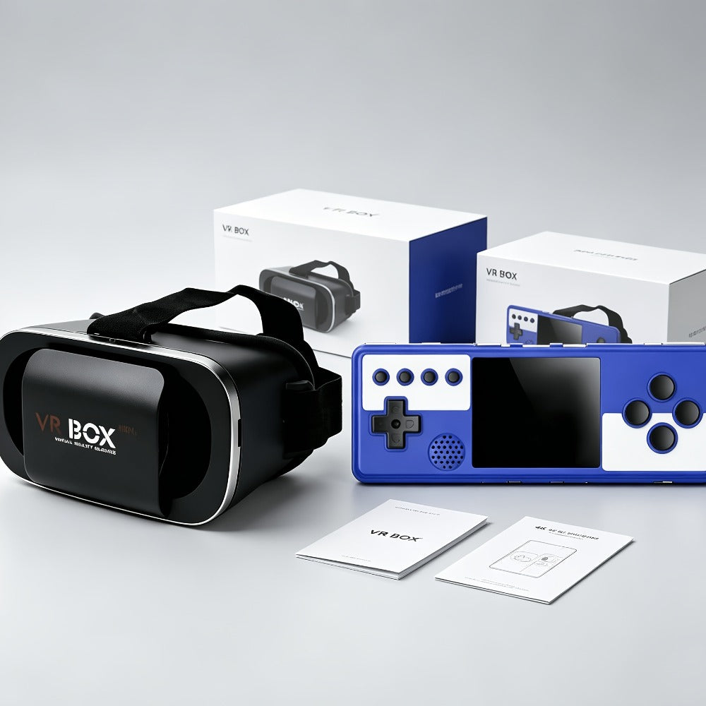 VR Headset & Retro Handheld Game Console Set – Mini 3D HD Virtual Reality Glasses with Portable Game Console, Immersive Gaming, Kids & Adults