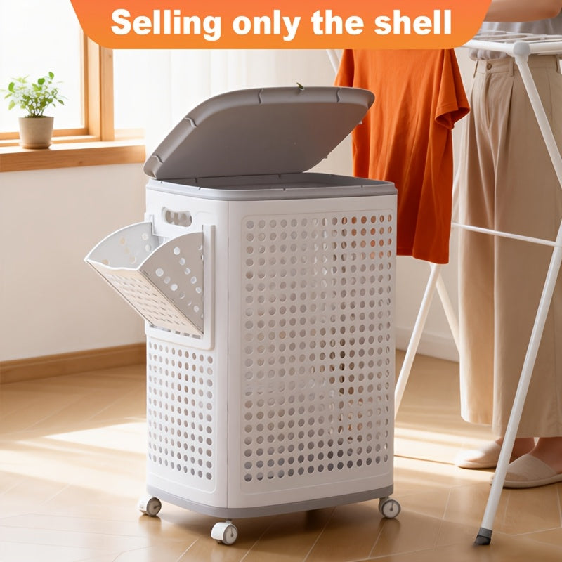 Rolling Laundry Basket with Lid and Wheels – Large Foldable Ventilated Storage Bin with Lockable Casters, Removable Inner Basket for Underwear, Space-Saving Clothes Hamper for Bedroom & Bathroom