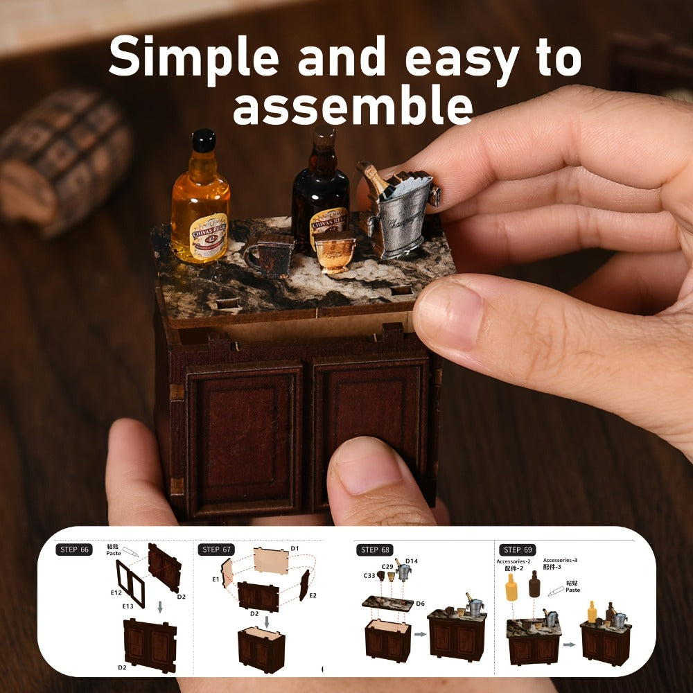 Miniature Book Nook Kit – Corner Lounge DIY 3D Wooden Bookshelf Insert
