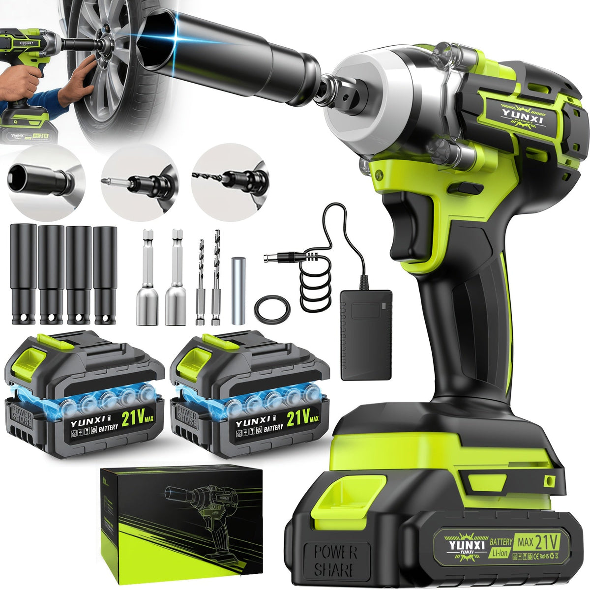 Cordless Impact Wrench Brushless Motor 3-in-1 High Torque – Rechargeable Battery, Lightweight Design, Variable Speed, for Car Repair, Auto Mechanic, Construction, Workshop & Household Maintenance – Multiple Battery & Accessory Configurations