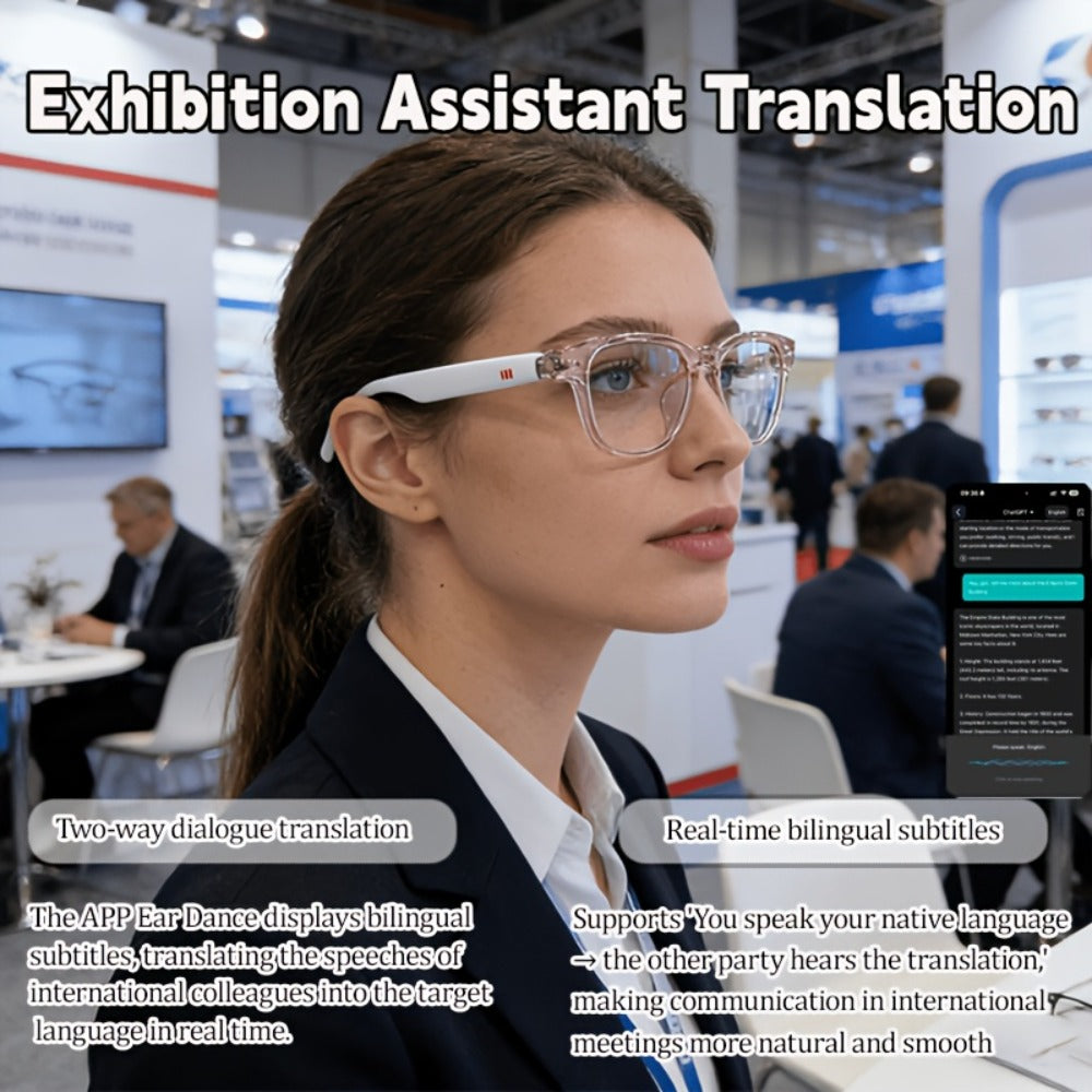 164-Language Translation Glasses with Real-Time AI Voice Translator – Bluetooth Music & Calls | AI Voice Assistant | Indoor & Driving Use | Unisex Smart Eyewear Multiple Colors | Travel Business Gift