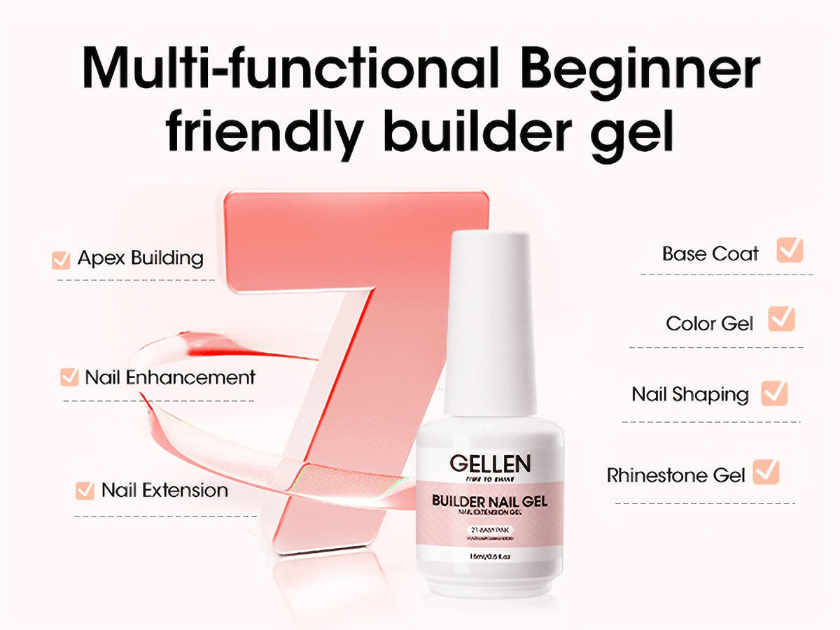 Hard Gel Nail Extension Builder Gel 7-in-1 Self-Leveling – 28+ Day Wear, LED UV Cured, 15ml, Clear Pink Nude Baby Pink Milky White, Acrylic Alternative for DIY Salon Manicure Women Nail Technicians