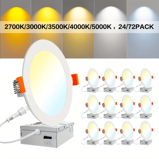 LED Recessed Ceiling Light 6 Inch 24/72 Pack 5CCT 2700K-5000K Dimmable Ultra-Thin Wafer Downlight 12W=110W 1050LM ETL Listed Junction Box Included for Kitchen Living Room Bedroom Hallway Office Lighting