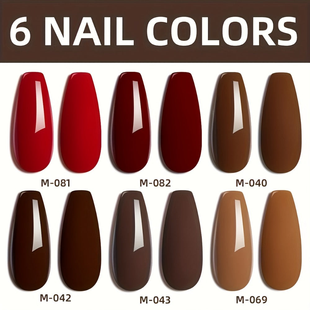 Red Glitter Gel Nail Polish Set 6 Colors — Sparkling Long-Lasting Soak Off LED UV Semi-Permanent Nail Gel | Gilded Bottle Salon Quality Nail Art Kit | Holiday Party Festive Nails Gift for Women