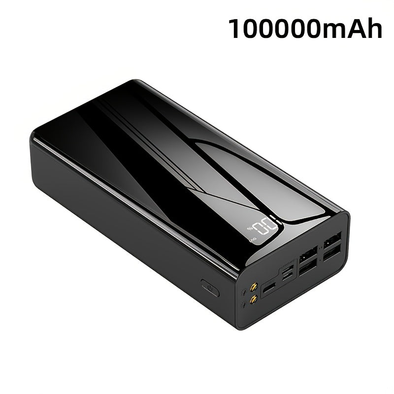 4-Port 100000mAh High Capacity Power Bank 30000mAh 50000mAh 80000mAh, Type-C Fast Charging LED Display Outdoor Emergency Backup Battery Pack for iPhone Android Samsung Tablets – Black Red Available