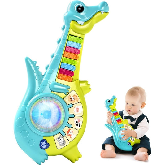 Piano Guitar Musical Toy in Green with Animal Sounds and Lights