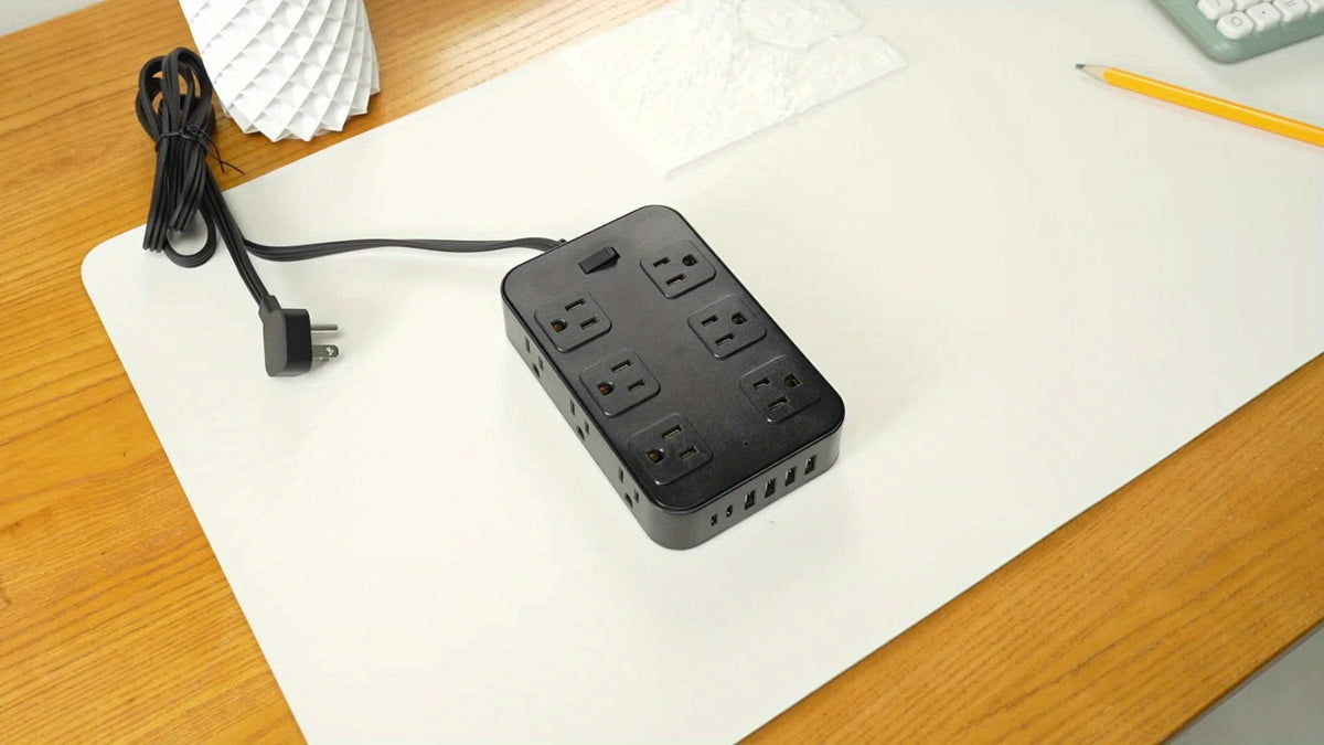 Wide Outlet Surge Protector Power Strip 18-in-1 with 12 Widely Spaced AC Outlets 4 USB-A 2 USB-C Ports Safe Portable Desktop Charging Station for Home Dorm Office Travel Essentials – Black & White