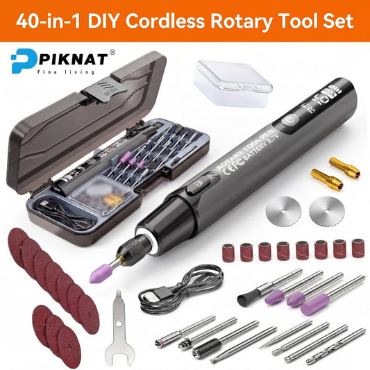 Cordless Rotary Tool Kit with 6 Speeds, LCD Display, LED Light and 40 Accessories