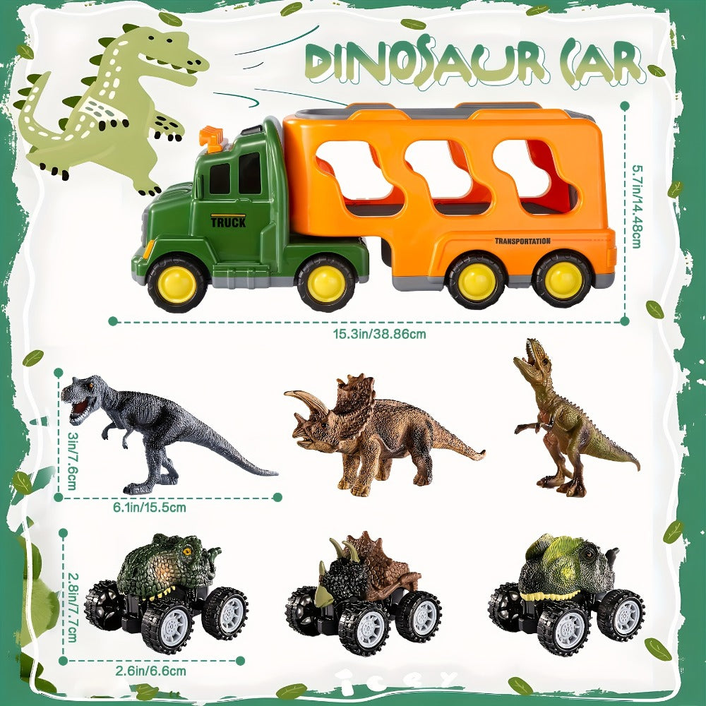 Dinosaur Transport Truck Toy Set with Figures, Cars, Lights and Sounds