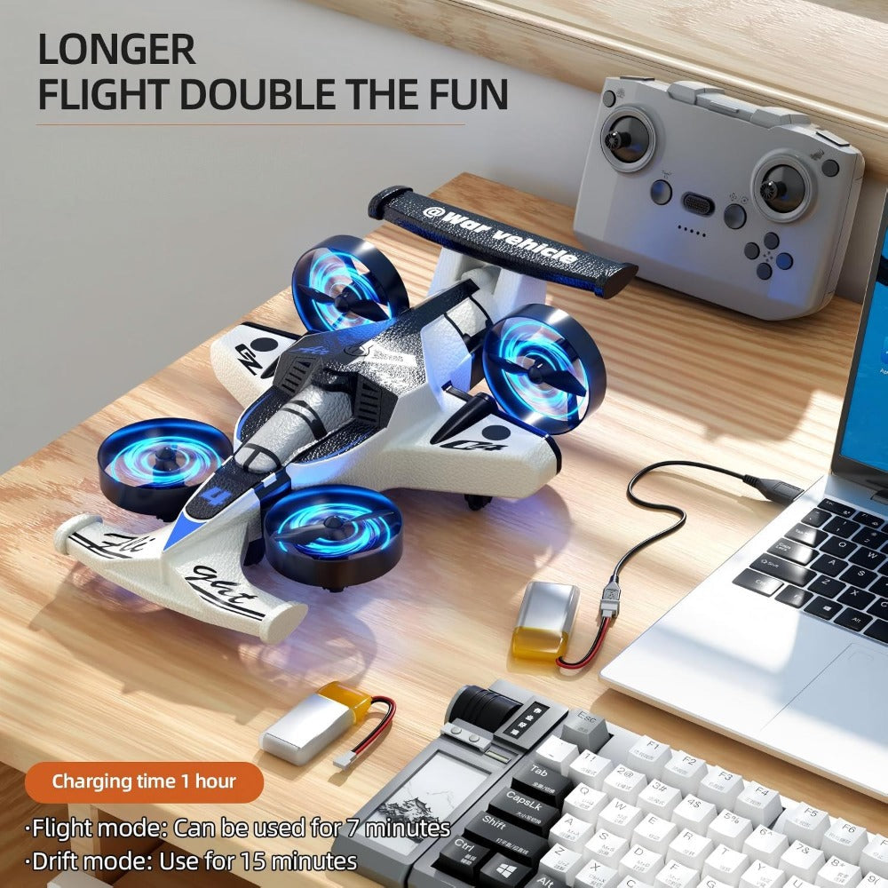 RC Flying Car Drone Combo for Kids – 2-in-1 Remote Control Racing Car & Quadcopter One-Key Takeoff 360° Aerial Flips Stable Hover Durable Foam Body Indoor Outdoor Gift for Boys Girls Age 6+ Red White Purple