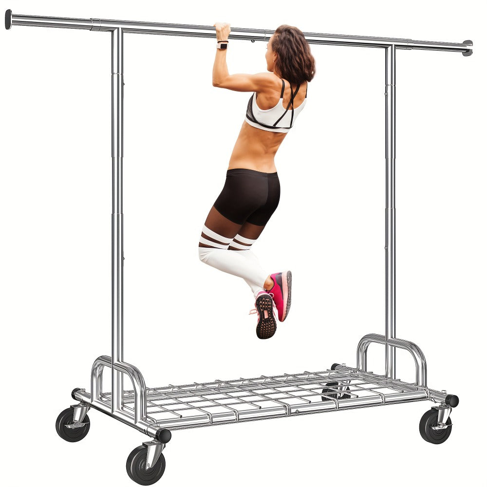 Heavy Duty Rolling Clothes Rack with Wheels - Adjustable Garment Rack 260LBS Capacity, Extendable 51"-75" Wide, for Bedroom Closet Laundry Room