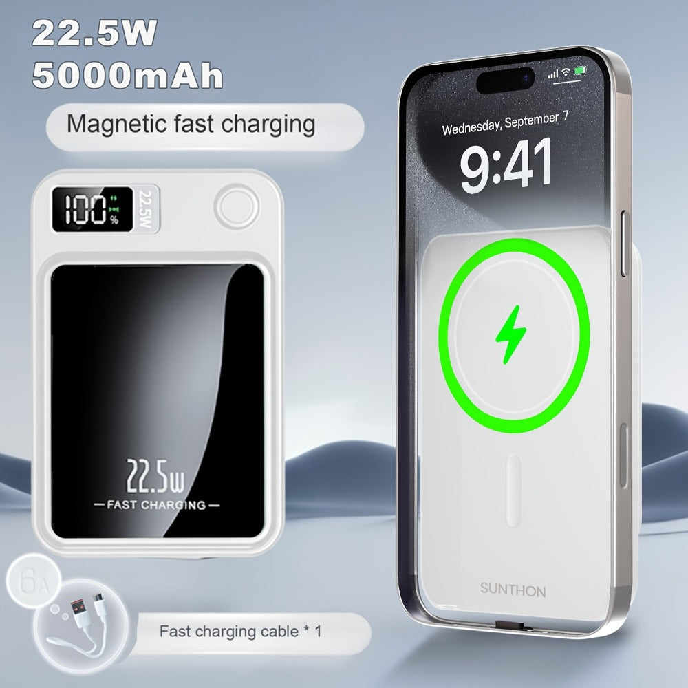 MagSafe Compatible Magnetic Wireless Power Bank 5000mAh 10000mAh – 22.5W PD20W Fast Charging Portable Charger with LED Display, Dual Output & Dual Input for iPhone 17 16 15 14 13 12 & Android