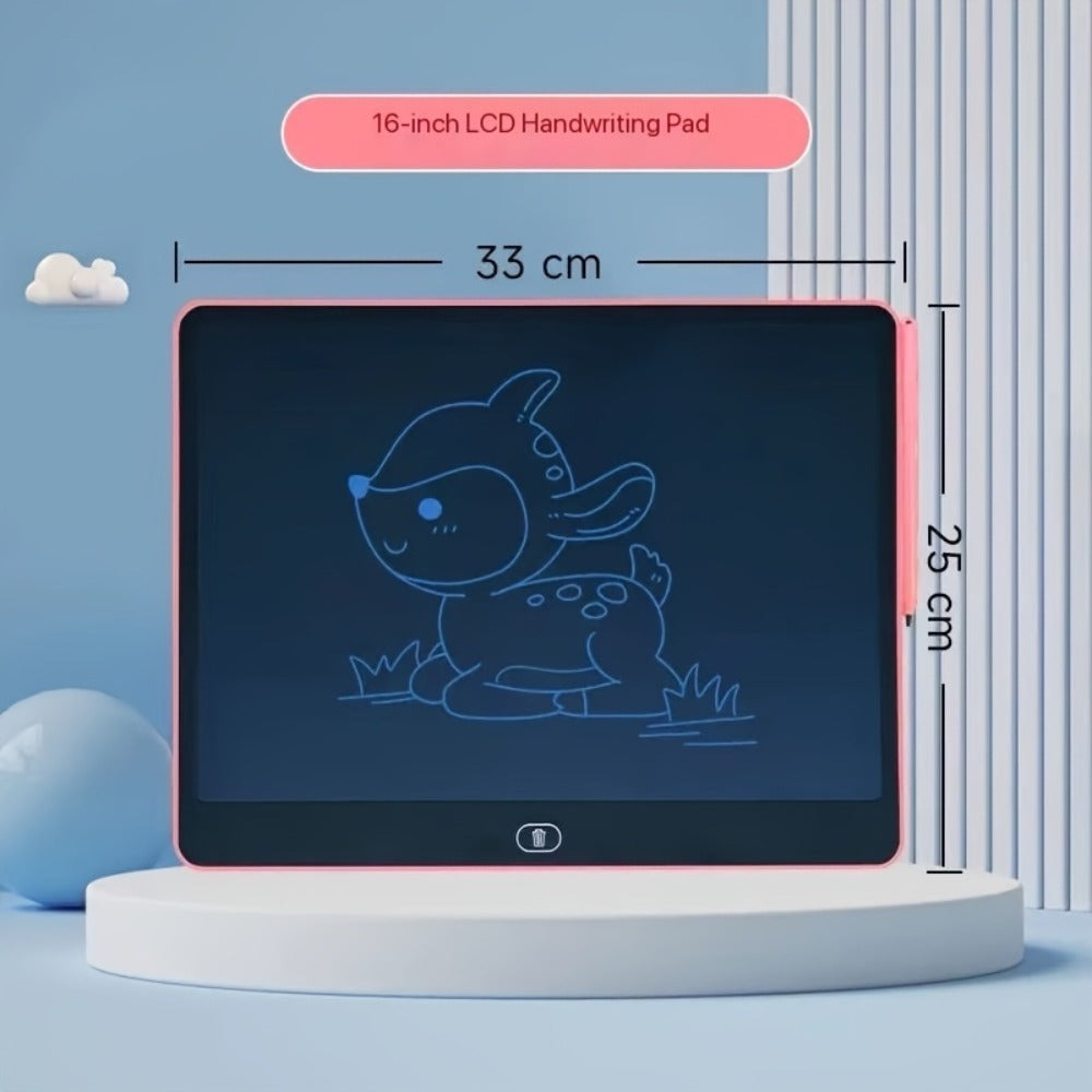 LCD Doodle Board 16 Inch with Stand – Flexible Screen Eye Protection, Portable Educational Drawing Toy for Kids & Adults, Home School Office Travel, White Pink Sky Blue