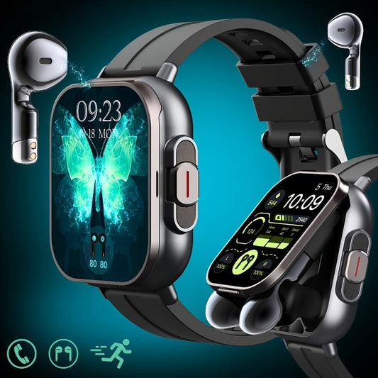 2-in-1 Smartwatch Earbuds Combo Steel & Mesh Strap for Men – Music Control Multiple Sports Modes Activity Tracking Black Silver Rose Gold Black Gold Smart Watch Earphone Gift