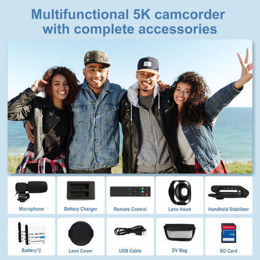 5K Vlogging Camcorder, 64MP WiFi Camera with IR Night Vision and 18X Digital Zoom
