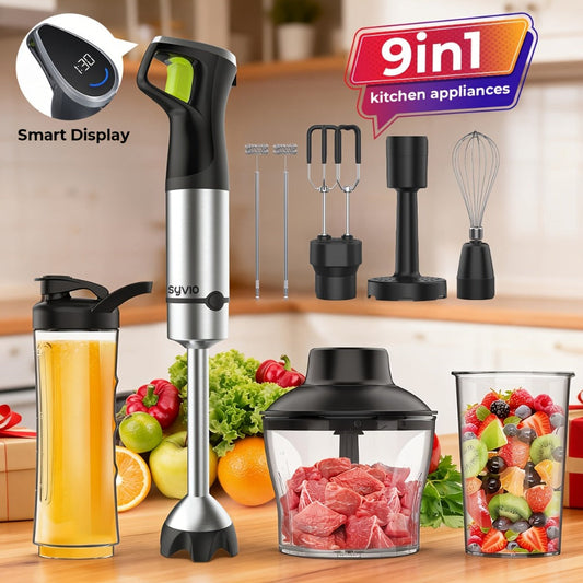 Immersion Blender, 9-in-1 Set with Variable Speed Trigger and Time Display