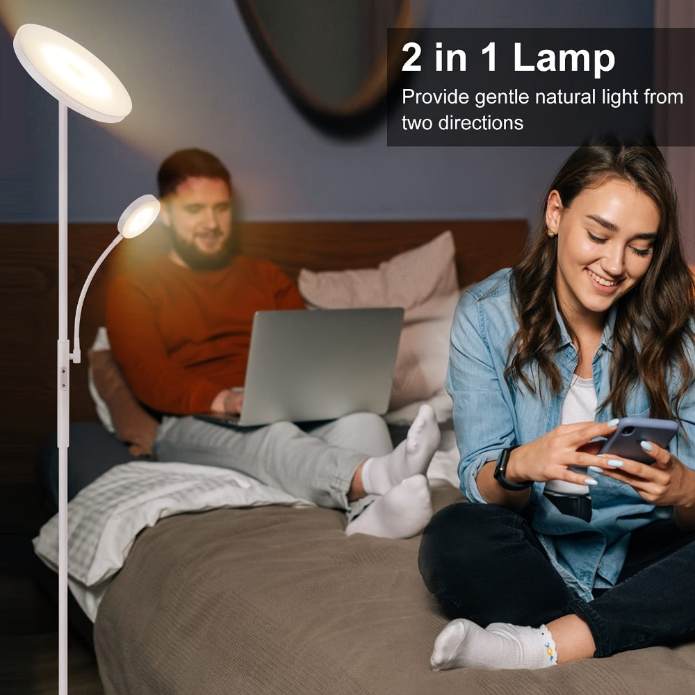 LED Floor Lamp with Reading Light – 27W 2300LM Dimmable Torchiere Standing Lamp, 4 Color Temperatures, Remote & Touch Control, Metal Base for Living Room Bedroom Home Office (Black/White)