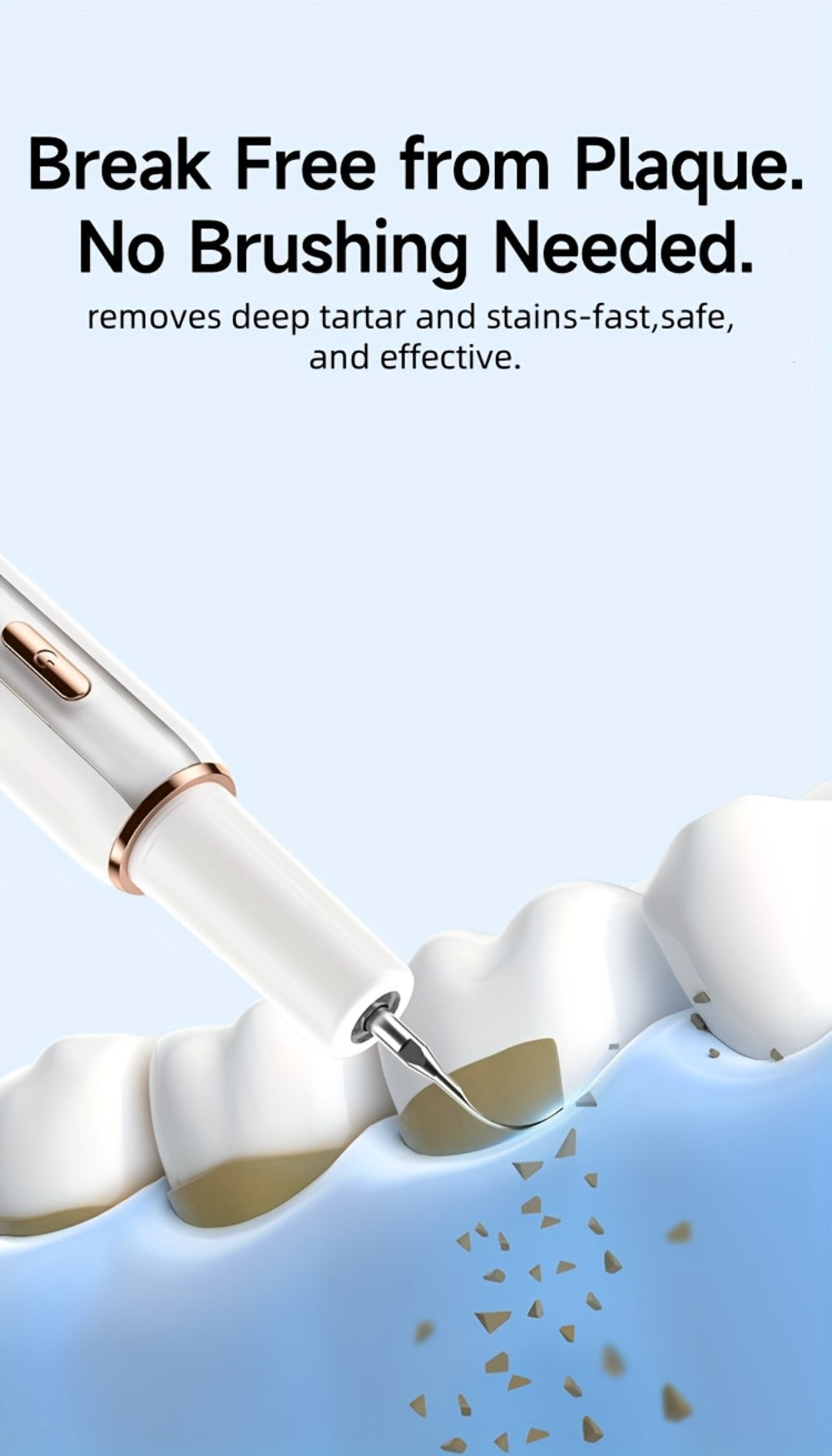 Electric Tooth Cleaner Tartar Remover Rechargeable - 5 Speed Modes, LED Light, USB Charging, 2 Replaceable Brush Heads, Dental Plaque Scraper for Teeth Whitening, Stain & Tartar Removal, Dental Mirror
