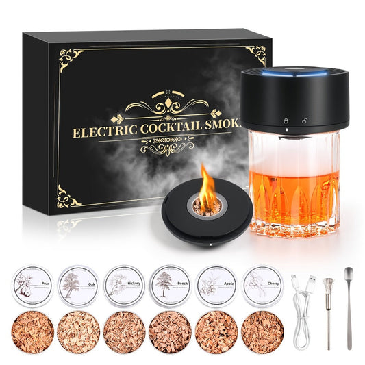 Electric Cocktail Smoker Kit, USB Rechargeable with 6 Boxes of Flavored Wood Chips