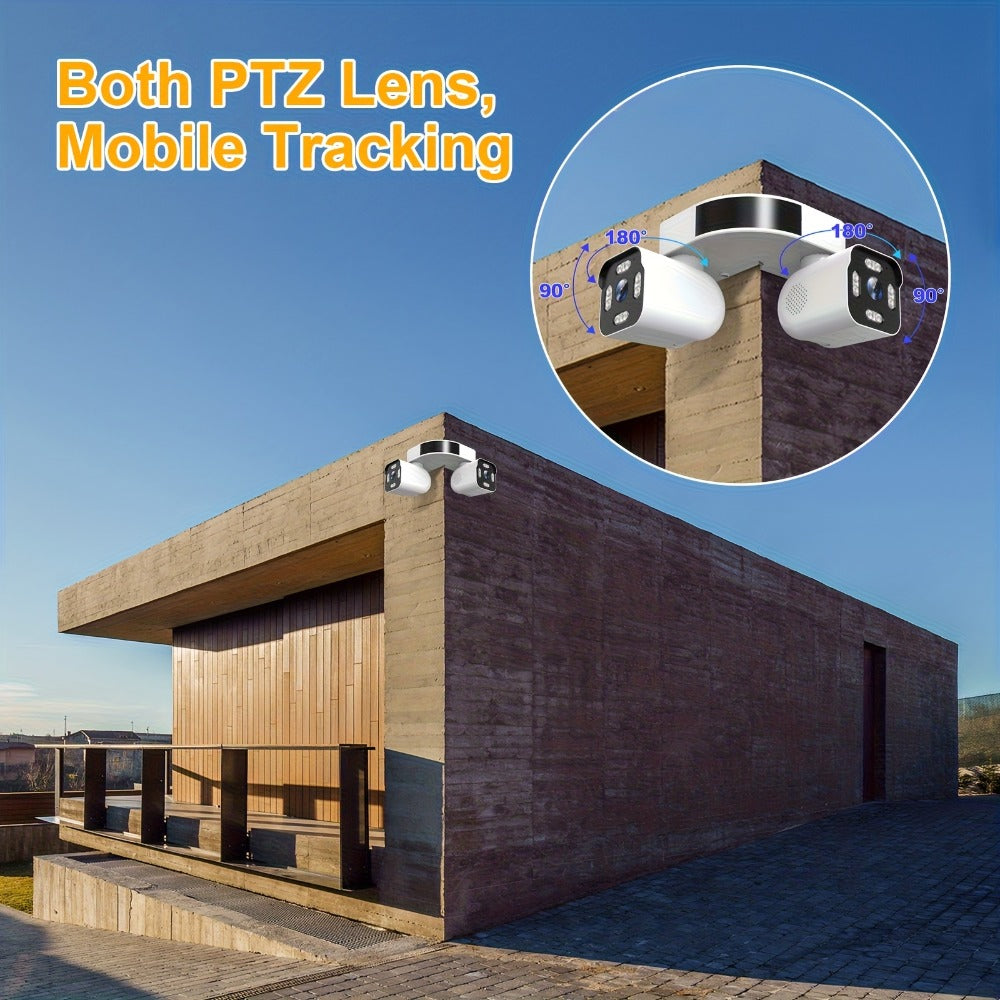 8MP Dual Lens PTZ Security Camera Outdoor Indoor WiFi Wireless Surveillance Camera 360° Panoramic View Corner Mount Full Color Night Vision Waterproof IP66