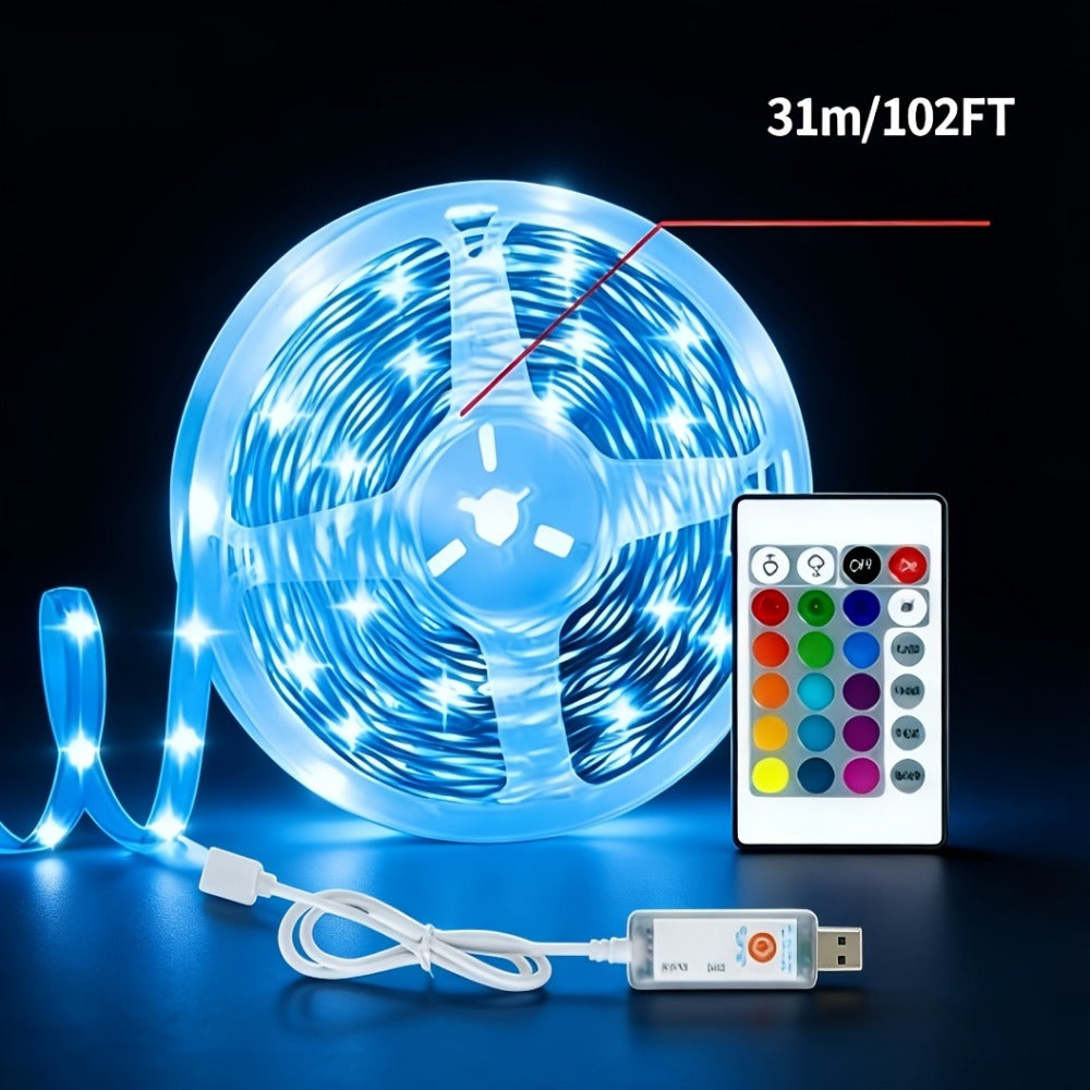 RGB LED Strip Lights Music Sync Color Changing – App & 24-Key Remote Control Dimmable Timer Adhesive LED Light Strip for Bedroom Dorm Ceiling TV Holiday Decor – 6.56FT to 260FT
