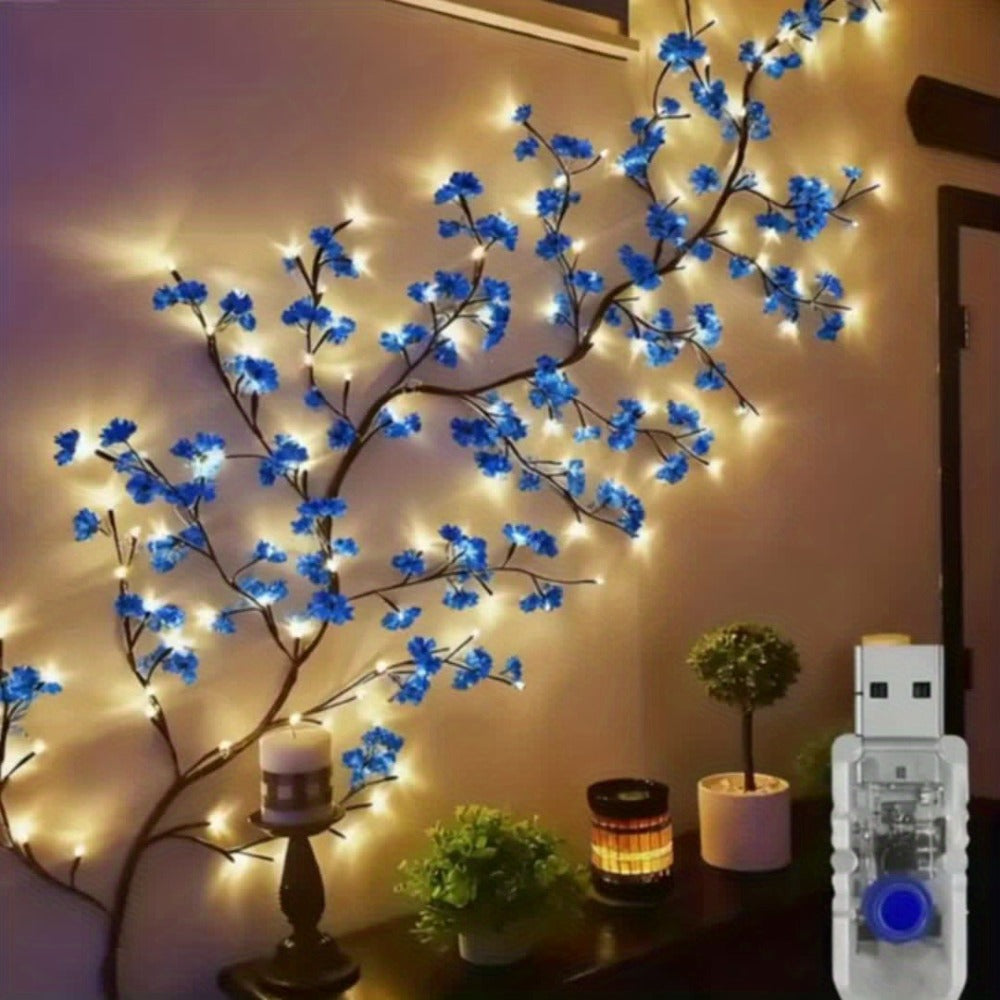 Cherry Blossom LED Fairy Lights USB Powered – 96-Light Faux Floral Garland, Dimmable Warm & Cool White, Plug & Play | Firework, Butterfly & Pink Styles | Bedroom, Party & Holiday Indoor Decor