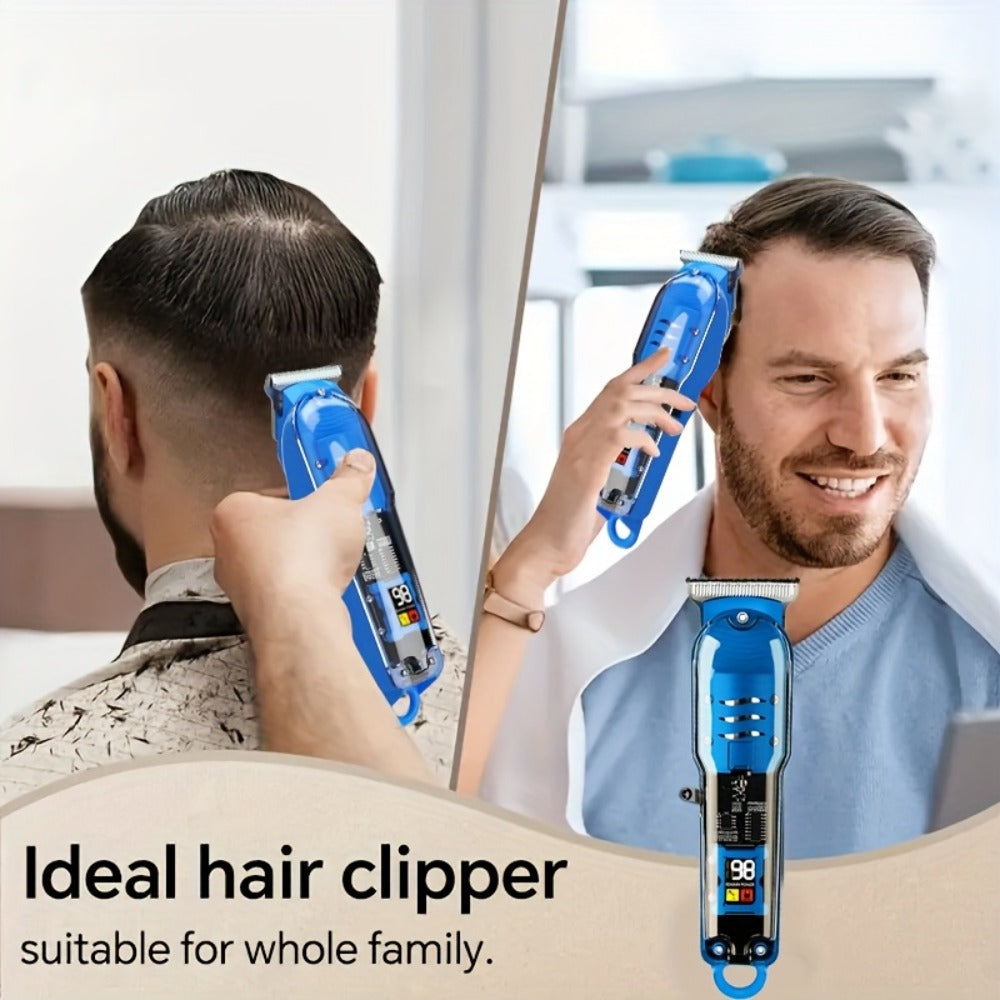 Rechargeable Electric Hair Clipper with LED Display & Transparent Shell — Professional Cordless Trimmer for Men & Women, Portable Home & Salon Haircut Kit, Multiple Colors Available