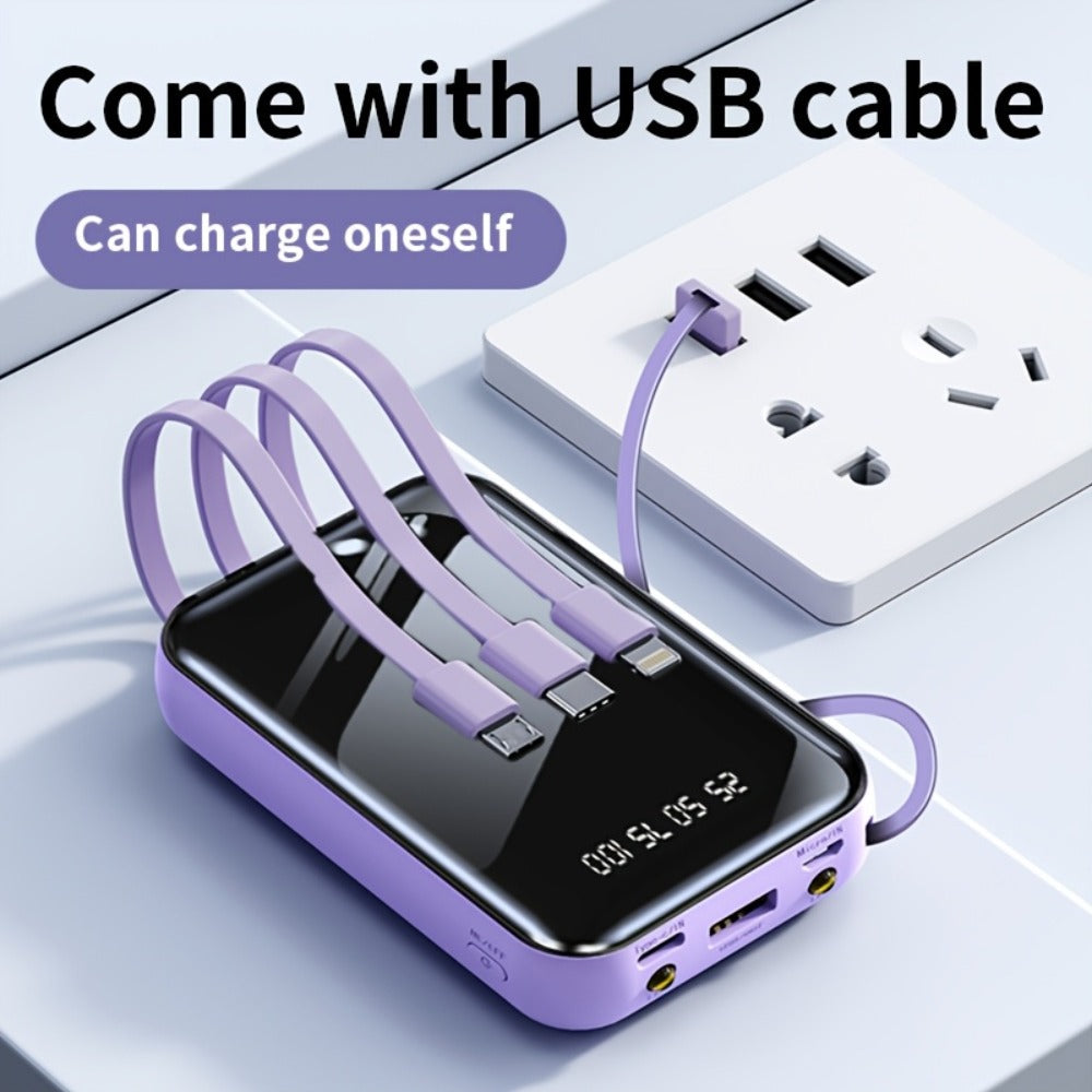 Built-in Cables Flashlight 50000mAh Power Bank Portable Charger, Fast Charging LED Display Emergency Battery Pack for iPhone Android Outdoor Travel Camping Hiking – Black Purple Available
