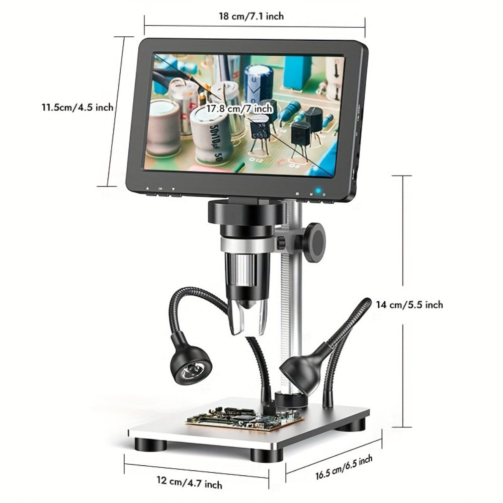 DM9 7-Inch LCD Digital Microscope 1200X 1080P 12MP | 10 Adjustable LED Lights, Super Precise Focus Welding & Coin Microscope for Adults, PC Compatible, STEM Science Gift for Men