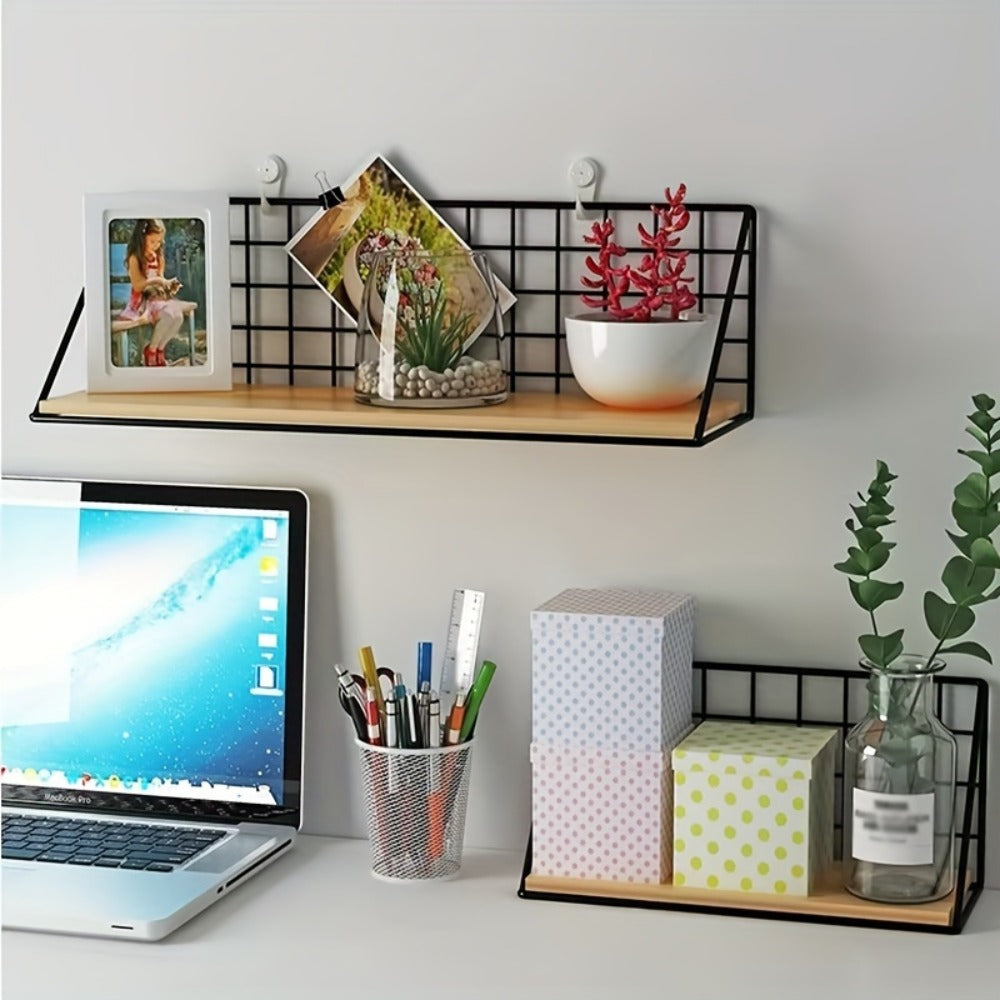 Metal Floating Wall Shelf – No Drill Wall Mounted Storage Rack for Bathroom, Living Room & Bedroom, Minimalist Iron Wall Organizer Shelf Decor
