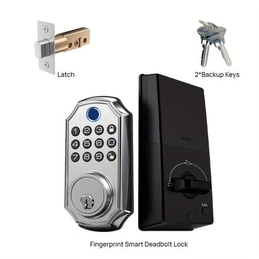Voice Guided Keypad Deadbolt with Fingerprint, PIN, One-Time Visitor Code & Key, Backlit Keypad, Auto Lock, Long Battery Life, 15-Min DIY Install, Stainless Steel Front Door Lock for Home Airbnb