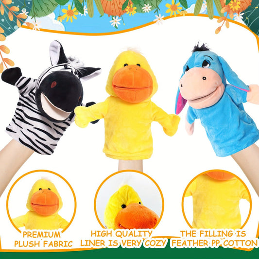 Animal Hand Puppets Set, 4 Plush Puppets for Storytelling and Puppet Shows