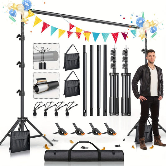 Photography Background Stand 10x8.5 FT Adjustable – Photo Backdrop Support System for Video Studio, Portrait & Streaming with Portable Carry Bag & Clamps Included